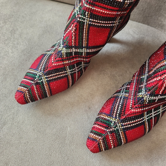 Alex Marie dress boots 7 red plaid OzaraTwo knee high kitten pointy new $190 - Picture 12 of 17